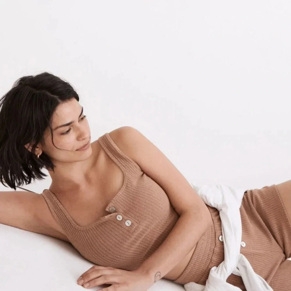 Madewell MWL tan soft stretchy Ribbed Crop Tank top size XL - Picture 3 of 9